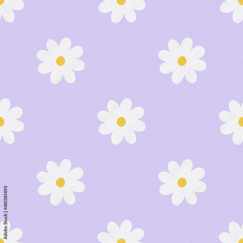 Seamless pattern with daisy flowers on pastel background. Hand drawn oil illustration. Floral pattern. Flat design for fabrics, textiles, nursery decor, wrapping paper 