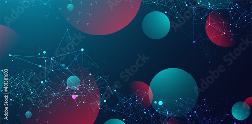 Abstract polygonal vector background with connecting dots and lines. Template for science and technology presentation. Plexus style.