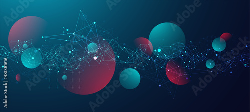 Abstract polygonal vector background with connecting dots and lines. Template for science and technology presentation. Plexus style. photo