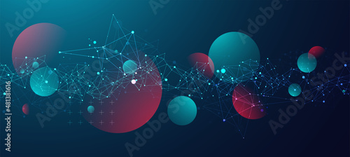 Abstract polygonal vector background with connecting dots and lines. Template for science and technology presentation. Plexus style.