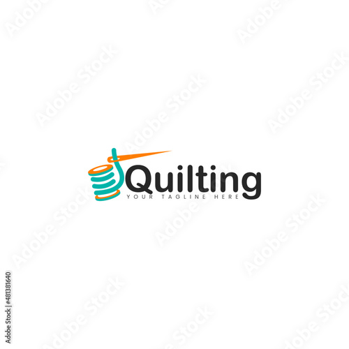 Logo Quilting with thread and sewing needle. handmade. Quilt