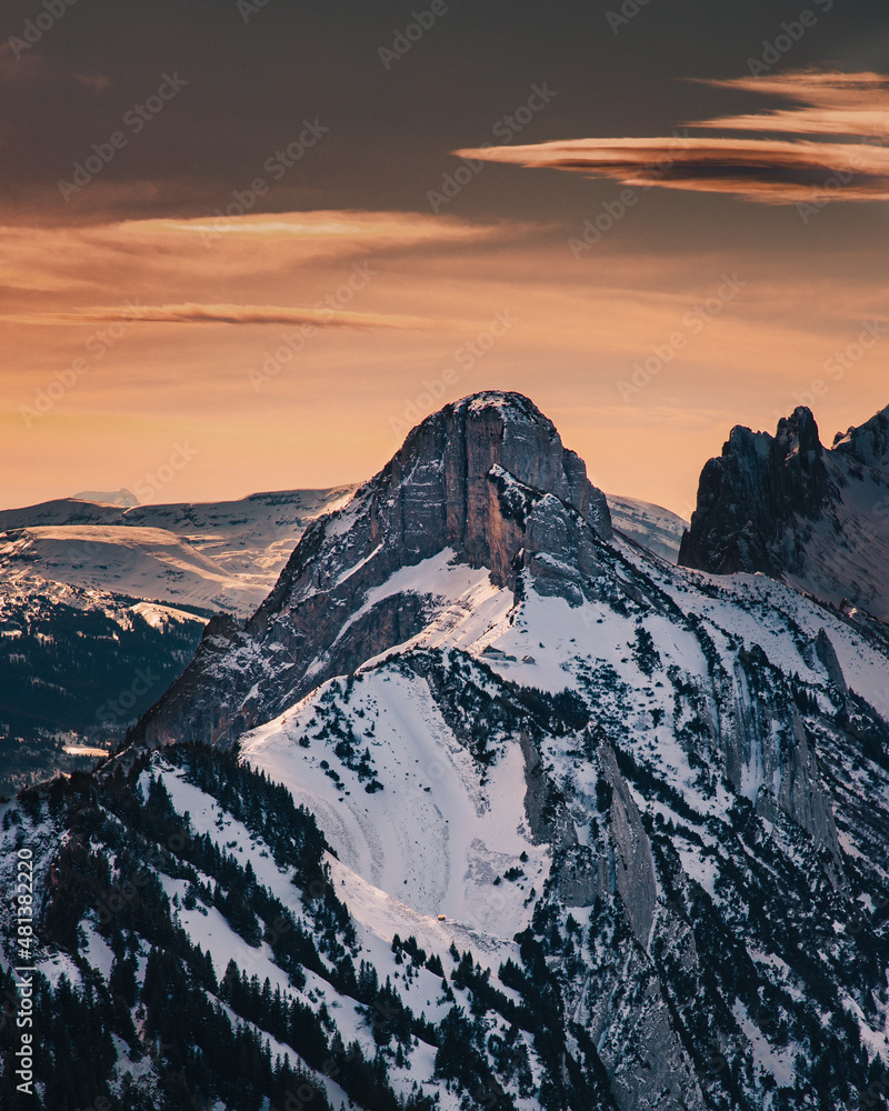 Sunset over swiss mountains