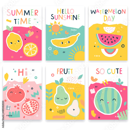 Summer posters with cute fruits