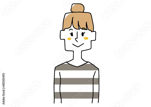 基本のカジュアルな服装の女性のアイコン　あたたかみのある手書きの人物　白バックにベクター