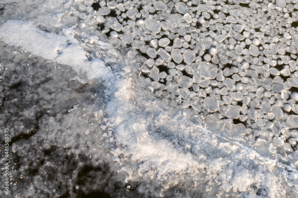 abstract texture of broken ice and dark water. background of the frozen surface of a clean lake or river abstract texture of broken ice and dark water. background of the frozen surface of a clean lake or river
