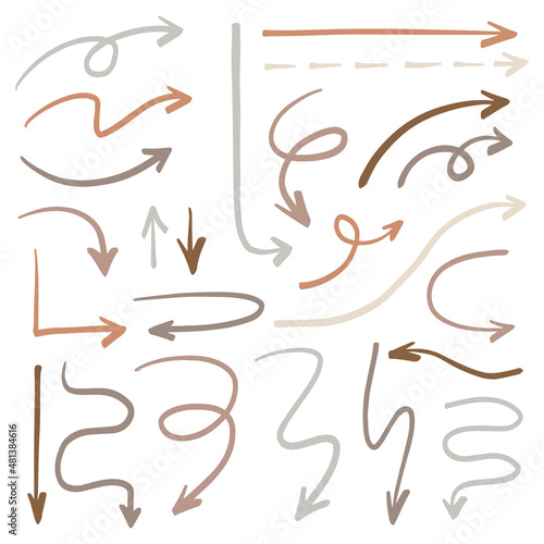 Hand drawn arrow set. Bullet journal web visual note sketch elements. Isolated monochrome graphic vector colorful objects on white background.