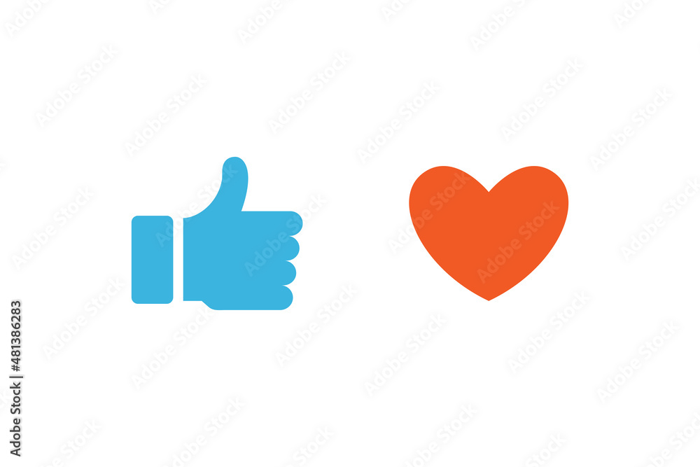 Like icon, thumb up and heart icon vector Like icon, thumb up and heart icon vector