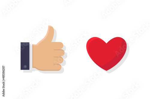 Like icon sign symbol, thumb up and heart flat design vector illustration