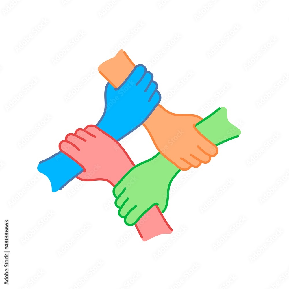 Four hands holding each other. Stock Vector