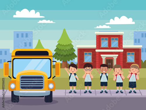 students in bus stop