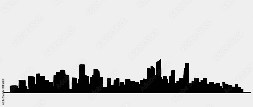 modern cityscape skyline outline doodle drawing on white background.
