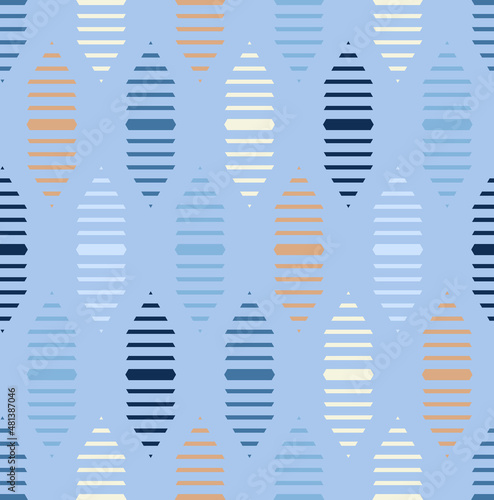 Seamless Pattern with Simple Geometric Ornament in Blue Colors. Vector Illustration.