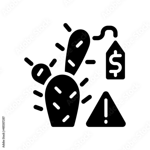 Succulent smuggling black glyph icon. Rare plants trafficking. Environmental crime. Endangered species. Exotic cacti selling. Silhouette symbol on white space. Vector isolated illustration