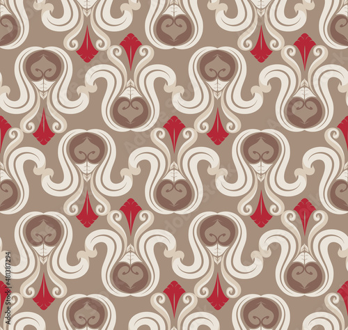 Seamless Pattern with Royal Damask Ornament. Vector Illustration.