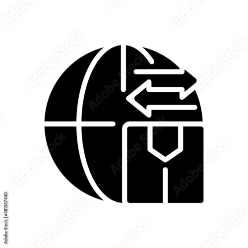 Goods import and export black glyph icon. Global products transportation. Border security. Customs rules and regulations. Silhouette symbol on white space. Vector isolated illustration