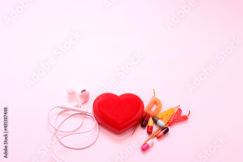 Heart stethoscope pill and candle word 