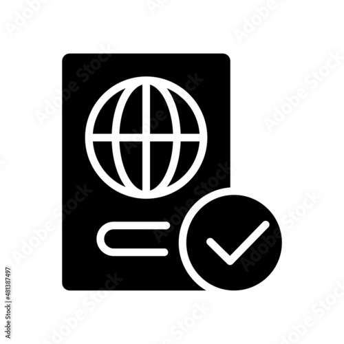 Passport control black glyph icon. Border protection. Passenger id for check in. International migration. Official document. Silhouette symbol on white space. Vector isolated illustration