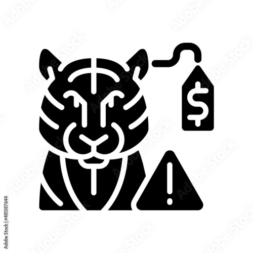 Wildlife smuggling black glyph icon. Rare animals trafficking. Environmental crime. Endangered species. Exotic pets selling. Silhouette symbol on white space. Vector isolated illustration