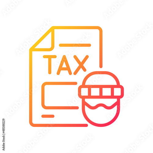 Tax evasion gradient linear vector icon. Taxation fraud. Economic crime. Money laundering. False tax declaration. Thin line color symbol. Modern style pictogram. Vector isolated outline drawing