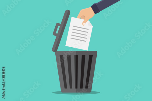 Hand throw file to trash vector