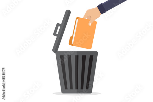 Hand throw folder file to trash vector