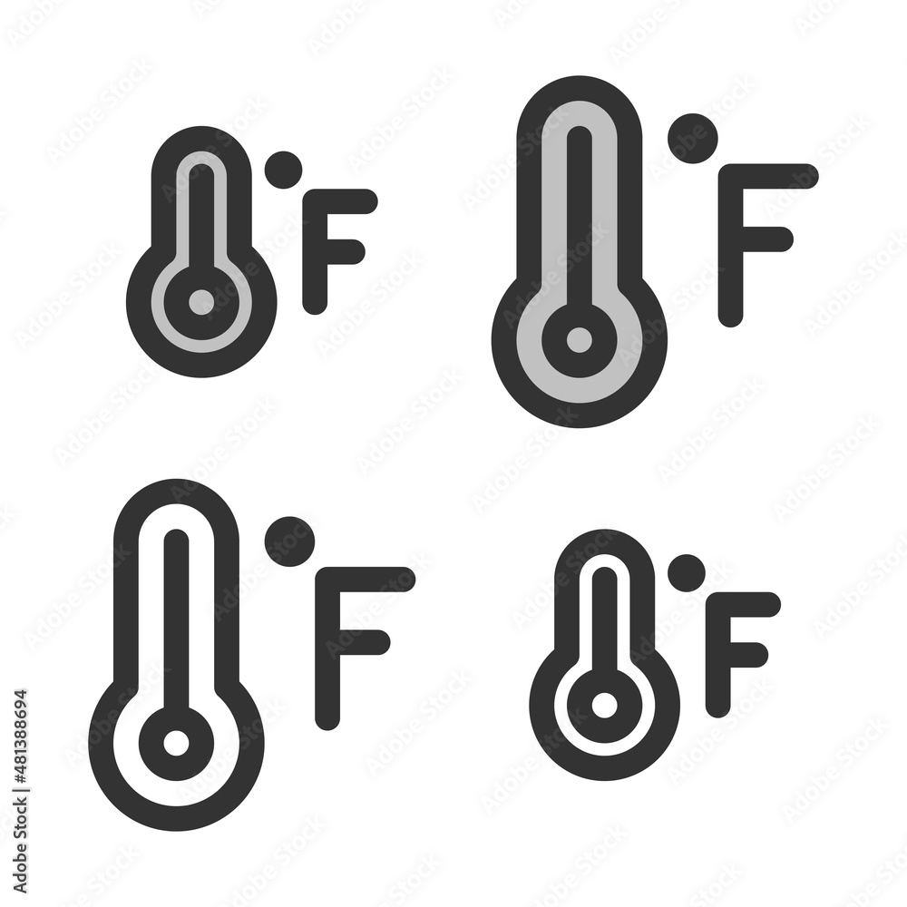 Pixel-perfect linear Fahrenheit temperature icon built on two base grids of 32 x 32 and 24 x 24 pixels. The initial line width is 2 pixels. In two-color and one-color versions. Editable strokes Pixel-perfect linear Fahrenheit temperature icon built on two base grids of 32 x 32 and 24 x 24 pixels. The initial line width is 2 pixels. In two-color and one-color versions. Editable strokes