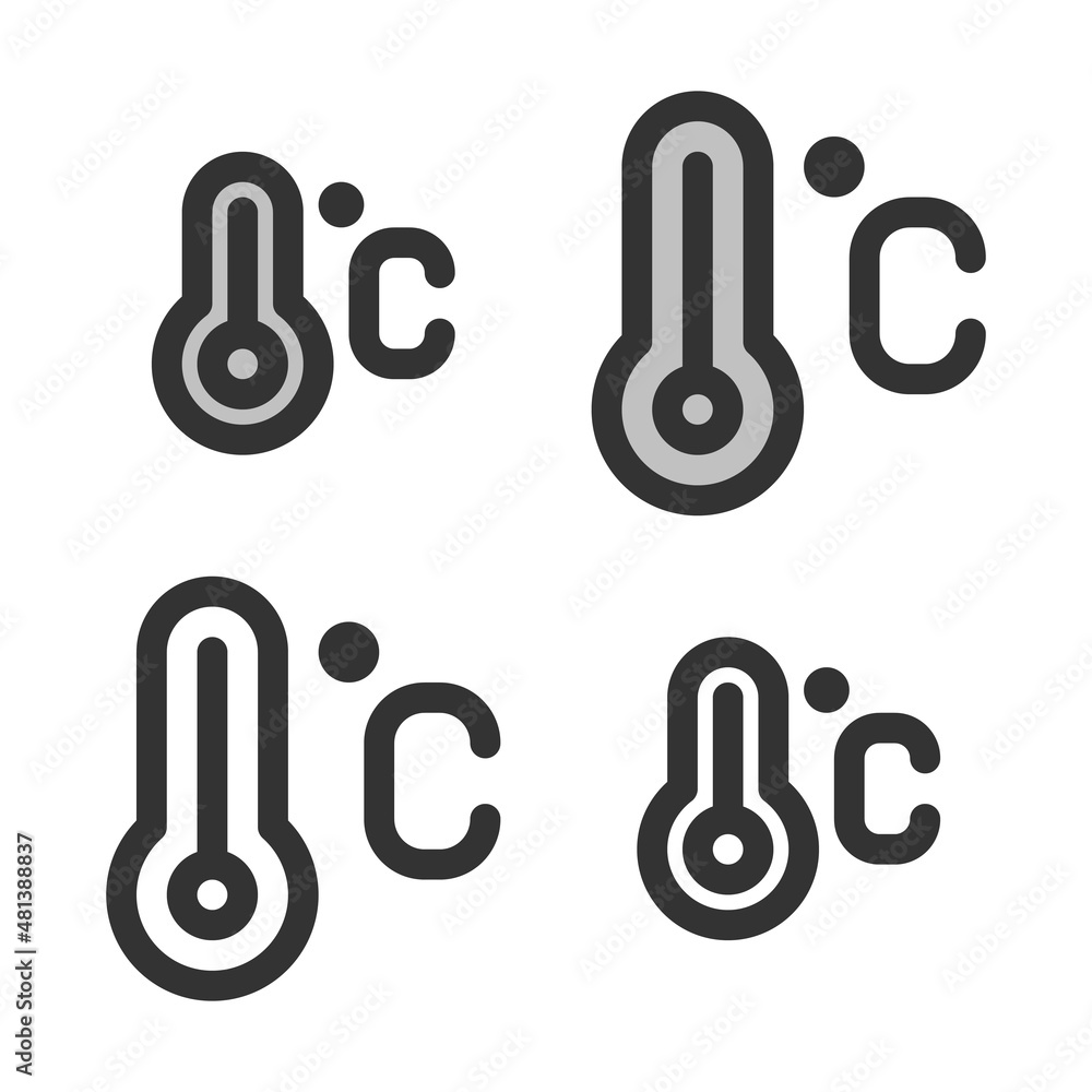 Pixel-perfect linear Celsius temperature icon built on two base grids of 32 x 32 and 24 x 24 pixels. The initial base line weight is 2 pixels. In two-color and one-color versions. Editable strokes Pixel-perfect linear Celsius temperature icon built on two base grids of 32 x 32 and 24 x 24 pixels. The initial base line weight is 2 pixels. In two-color and one-color versions. Editable strokes