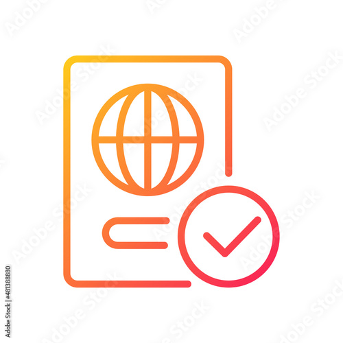 Passport control gradient linear vector icon. Border protection. Passenger id for check in. International migration. Thin line color symbol. Modern style pictogram. Vector isolated outline drawing