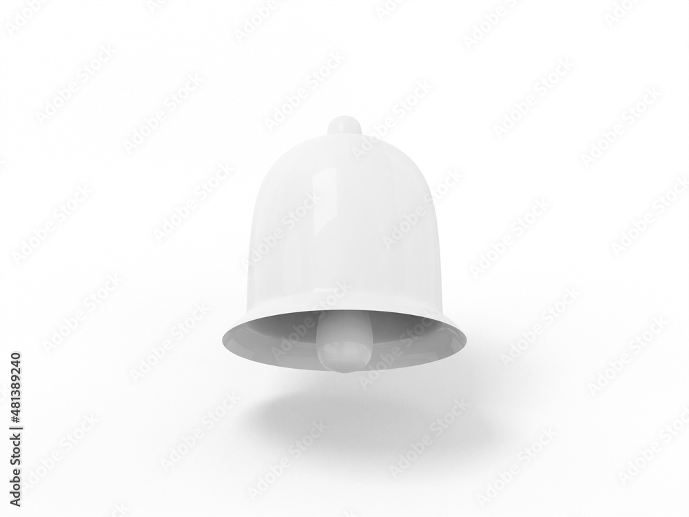 White single color bell on a white monochrome background. Minimalistic design object. 3d rendering icon ui ux interface element. White single color bell on a white monochrome background. Minimalistic design object. 3d rendering icon ui ux interface element.