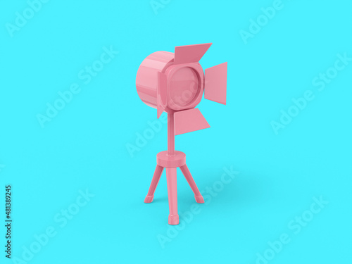 Pink mono color spotlight for stage lighting on blue solid background. Minimalistic design object. 3d rendering icon ui ux interface element.