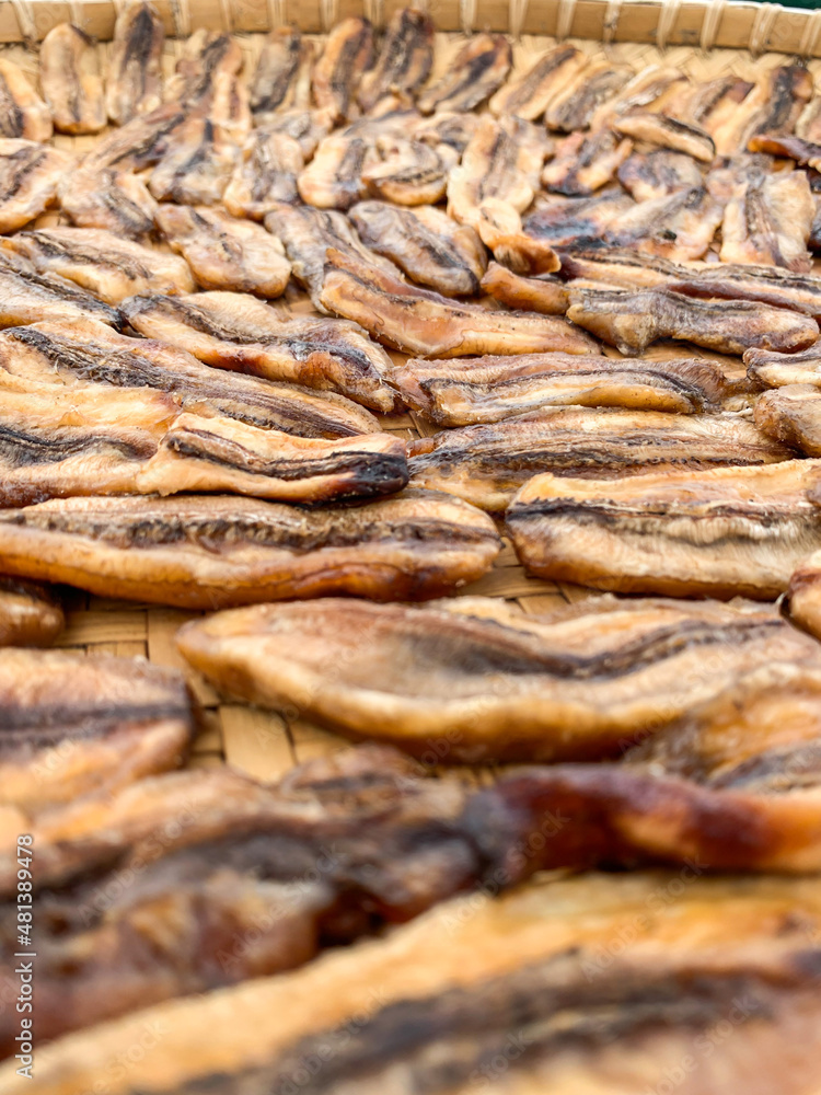 drying bananas traditionally with soft focus image.
