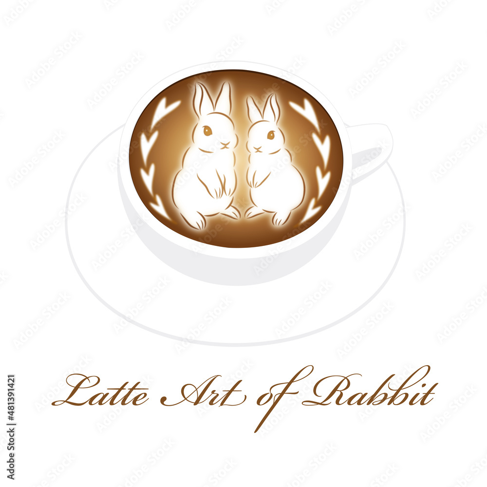 卯年 年賀状素材 お洒落な可愛いウサギのラテアート イラスト New Year S Greeting Cards For Rabbits Latte Art Illustration Of A Cute And Stylish Rabbit Stock Illustration Adobe Stock