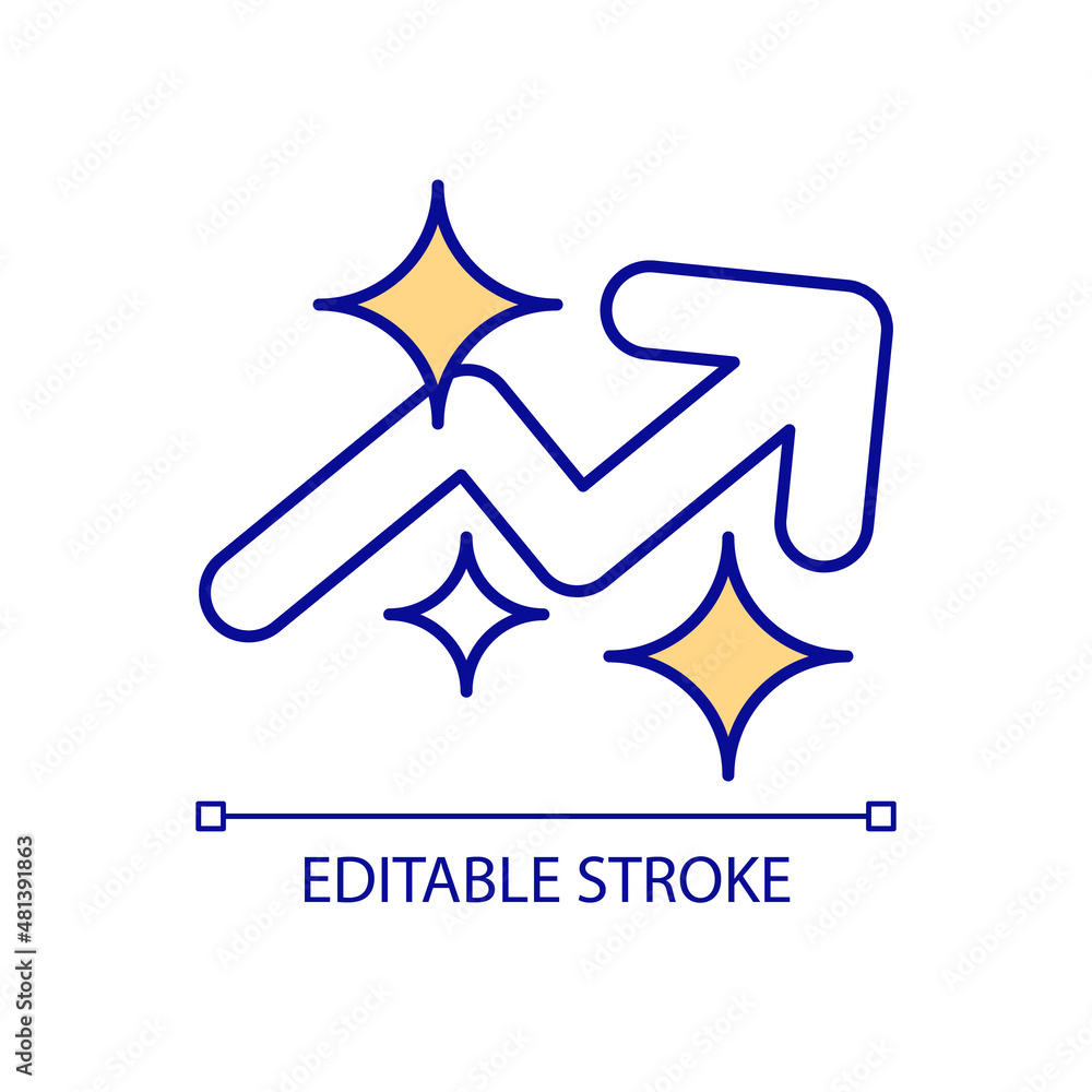 Obraz premium Strategy of company development RGB color icon. Growing chart with arrow. Business success. Isolated vector illustration. Simple filled line drawing. Editable stroke. Arial font used