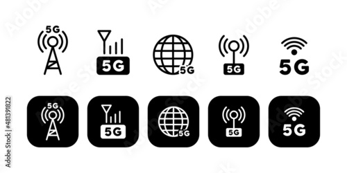 5g sign icon set. 5G network wireless technology icon set. 5g towers. Vector EPS 10. Isolated on white background photo