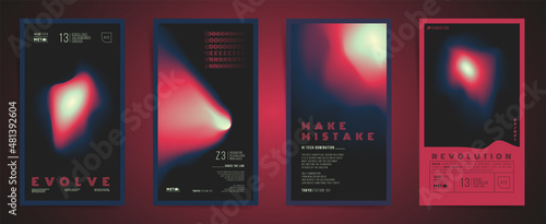 Set of futuristic gradient 3d bold story posters templates for science, music or presentation 3d print. Holographic, cyberpunk geometric vector illustration background.