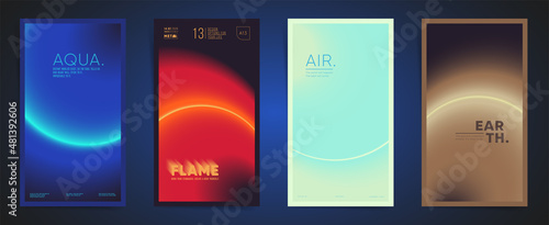 Elements of nature modern art vertical card design. Social media square post template with blurry gradient. Circular radial gradient layout template design set for poster, post and banners. Vector.