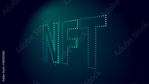 NFT dot line illustration of vector file. non fungible token art on dark blue gradient background.
