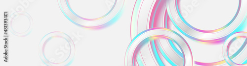 Holographic circles geometric abstract tech background. Vector art colorful banner design