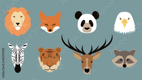 Wild animal head icon set. Animal face icon.
Flat set of 10 animal head vector icons for web design photo
