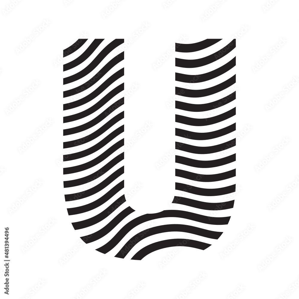 Simple Alphabet U with waves pattern icon. Simple Alphabet U with waves pattern icon.