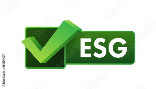 Esg business company criteria. Icon on green backdrop. Esg environmental social governance infographic. Vector illustration. Business icon.