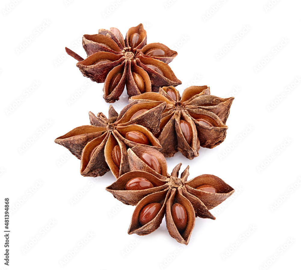 Anise isolated on white background. Spices closeup. Anise isolated on white background. Spices closeup.
