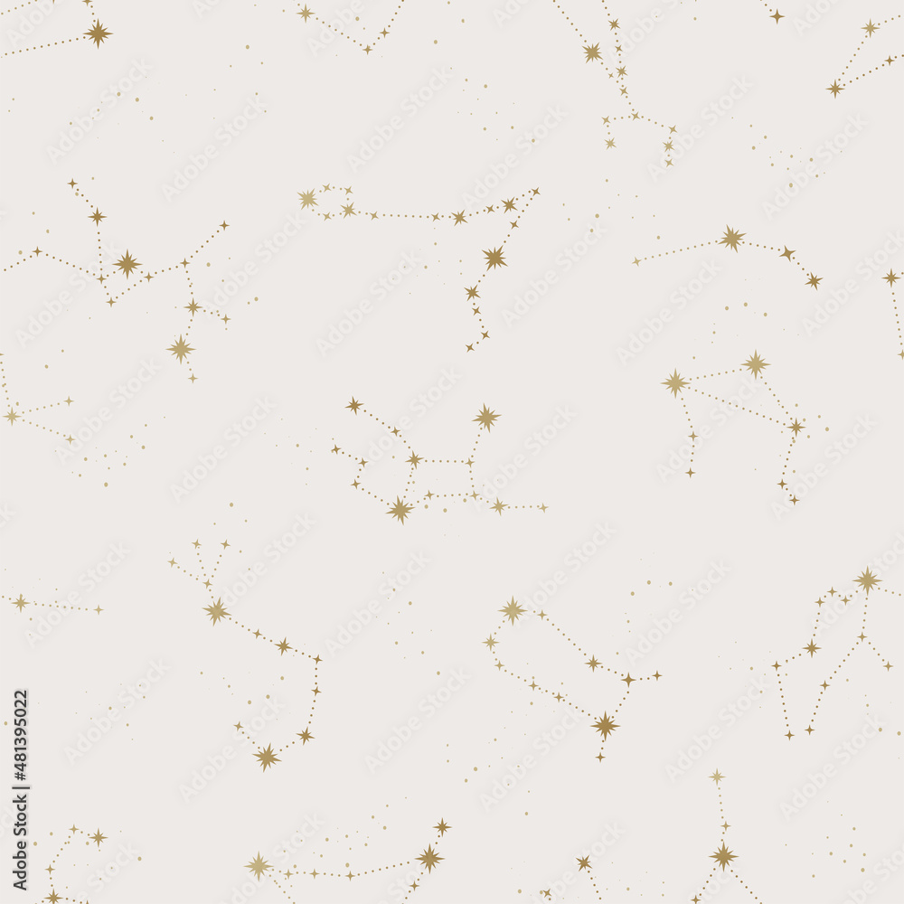 Trendy astrology seamless pattern, zodiac background hand drawn, stars ...