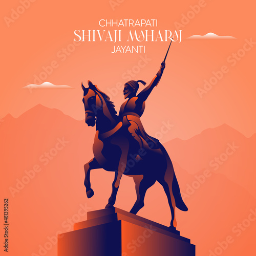 illustration of chhatrapati shivaji maharaj jayanti with hindi (chhatrapati shivaji) calligraphy
