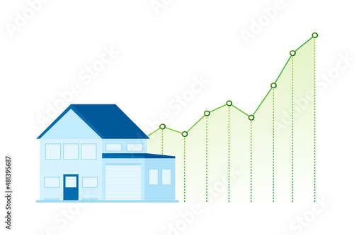 Illustration with house price up for concept design. Profit growth progress. Business concept. Business graph.