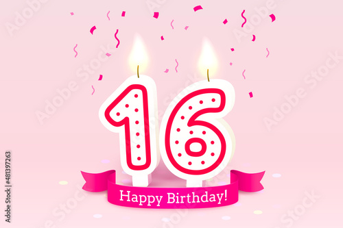 Happy Birthday years. 16 anniversary of the birthday, Candle in the form of numbers. Vector
