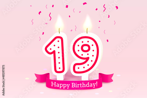 Happy Birthday years. 19 anniversary of the birthday, Candle in the form of numbers. Vector
