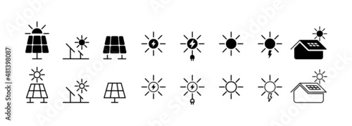 Solar battery icon set. Eco energy. Save environment concept. Vector EPS 10. Isolated on white background