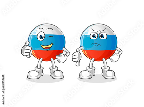 russia flag thumbs up and thumbs down. cartoon mascot vector