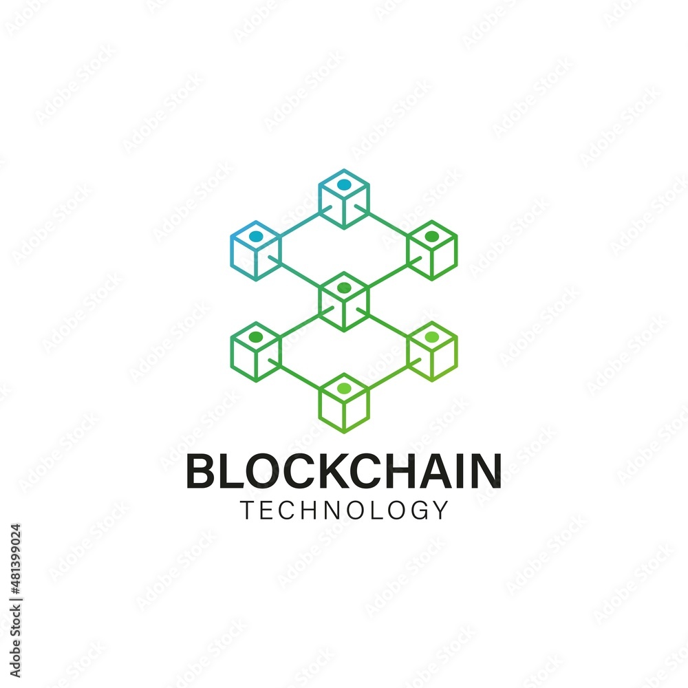 Blockchain technology icon logo concept with line network system and cube link chain. Blockchain technology icon logo concept with line network system and cube link chain.